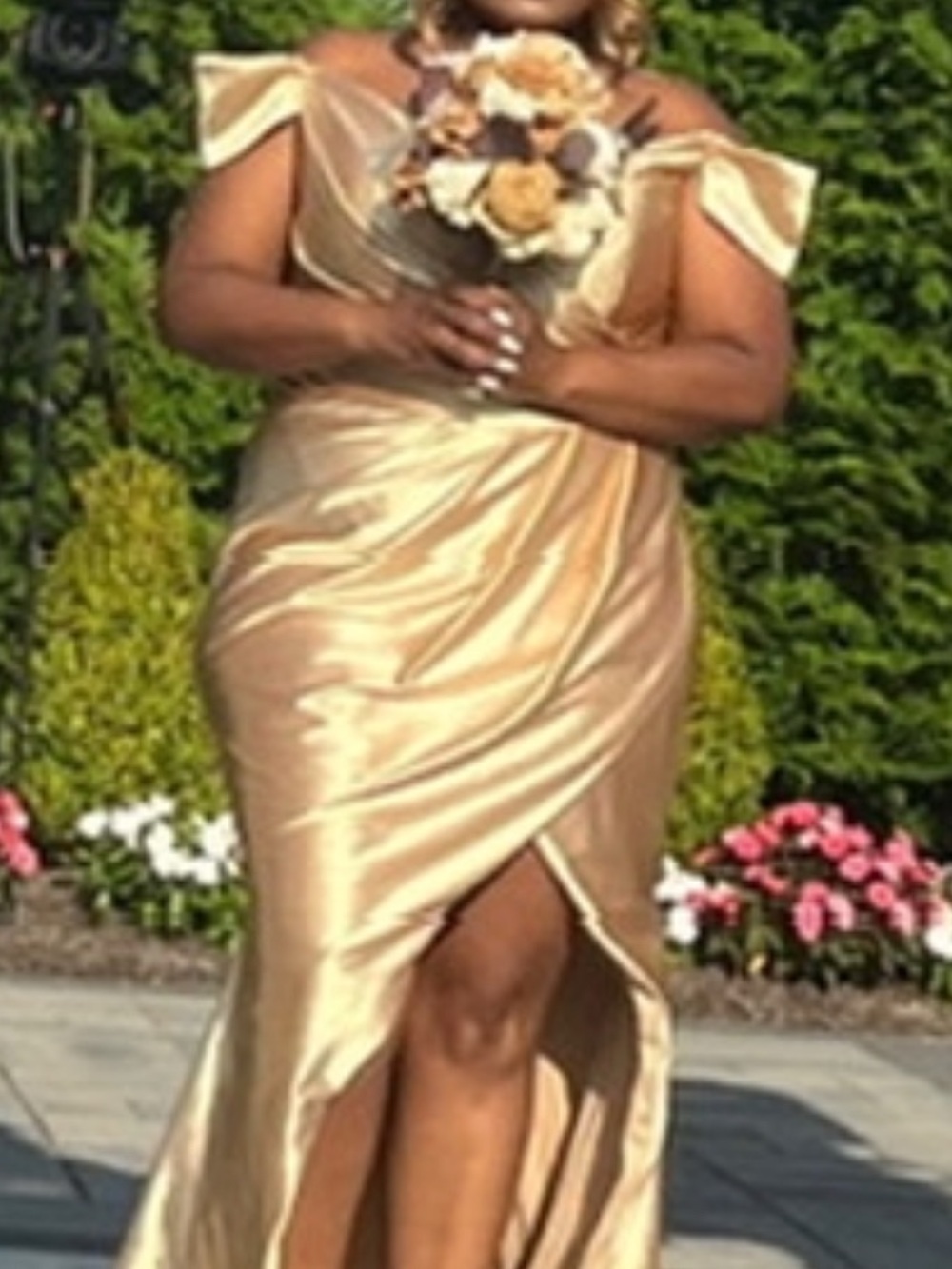 Brand New Elegant Gold Off-Shoulder Dress